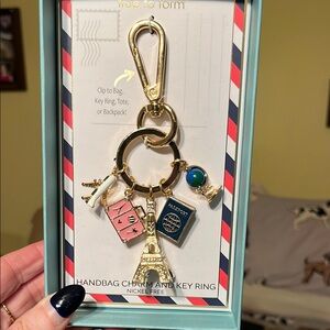 NIB true to form Gold Eiffel Tower with Travel Accessories, Keychain bag charm